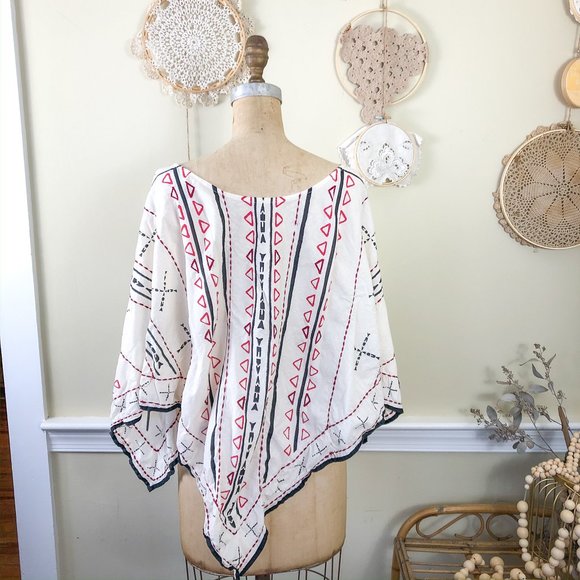 SOLD Artisan Cotton Mud Cloth Embroidered Poncho - Picture 3 of 6